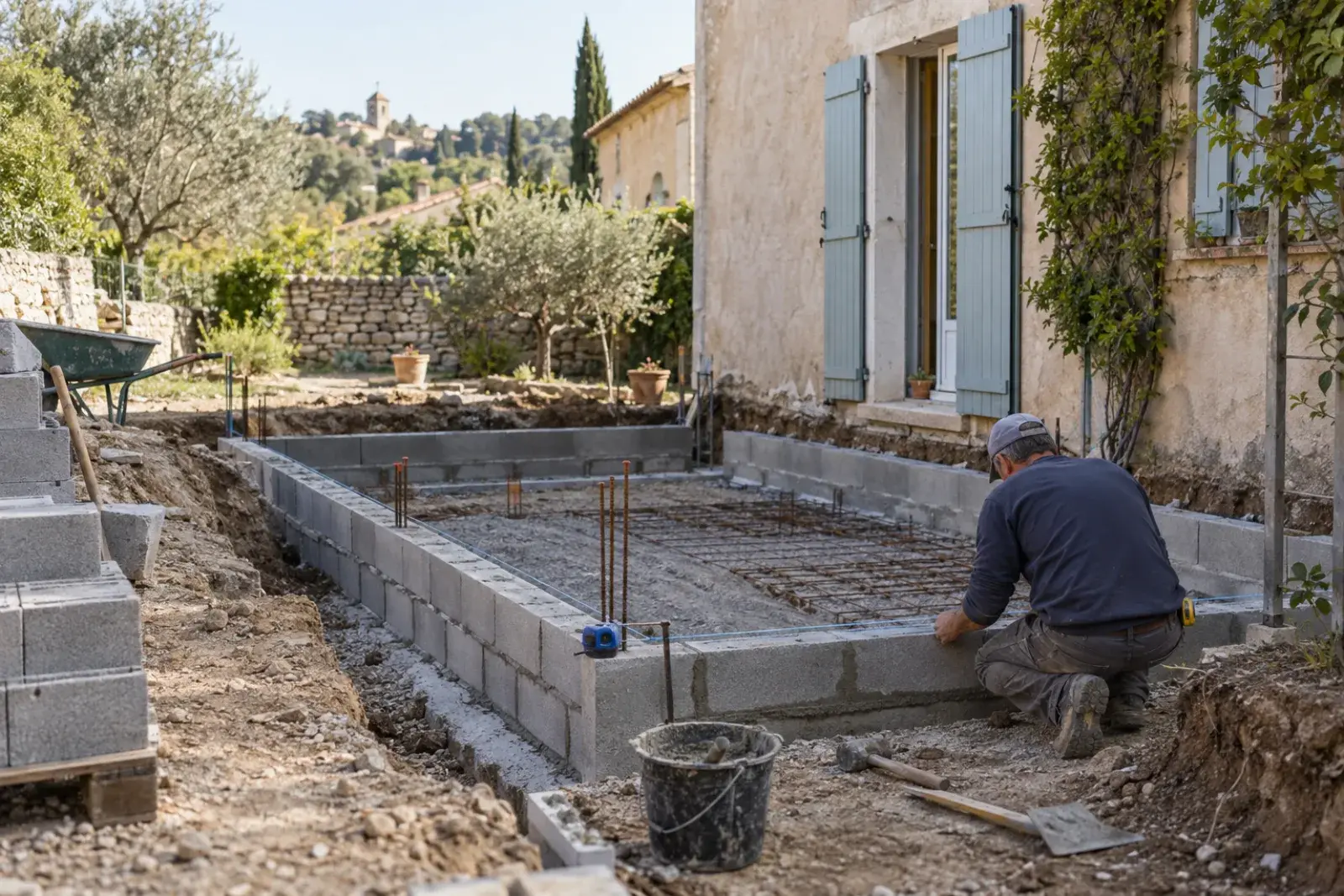 Petite maçonnerie préparée contre une maison du Pays d’Aix